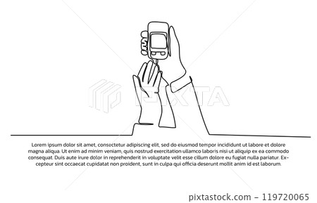 Continuous line design of the doctor checks the patient's sugar level. Single line decorative element drawn on white background. 119720065