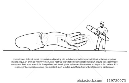 Continuous line design of the doctor checks the patient's sugar level. Single line decorative element drawn on white background. 119720073