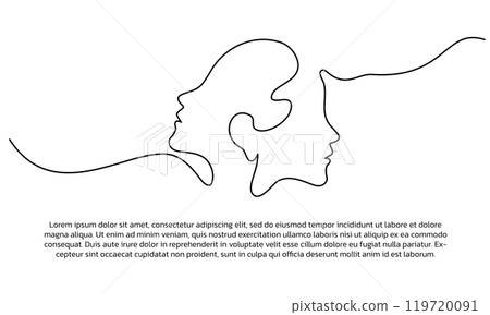 Continuous line design of two people dissent illustration. Single line decorative elements drawn on a white background. Continuous line design of two people dissent illustration. Single line decorative elements drawn on a white background. 119720091