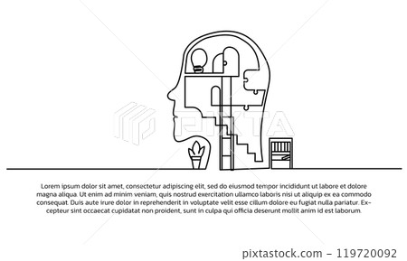 Art Continuous line design of Thinking About Morality And Ethics . Single line decorative elements drawn on a white background.&amp; Illustration 119720092