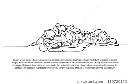 Continuous line design of Piles of Garbage piles are nests for disease. Single line decorative elements drawn on a white background. Continuous line design of Piles of Garbage piles are nests for disease. Single line decorative elements drawn on a white background. 119720153
