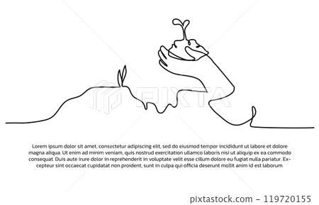 Continuous line design of care about the earth. Single line decorative elements drawn on a white background. 119720155