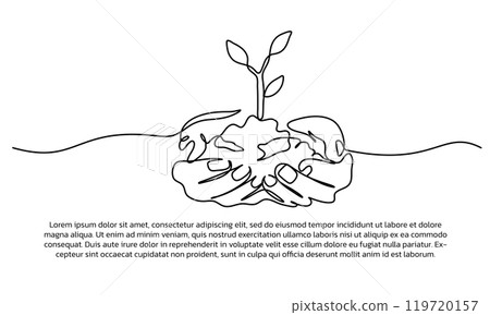 Continuous line design of concern for the earth . Single line decorative elements drawn on a white background. 119720157