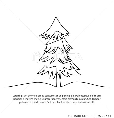 Continuous line design of snow covered trees. Single line decorative element drawn on white background. 119720353