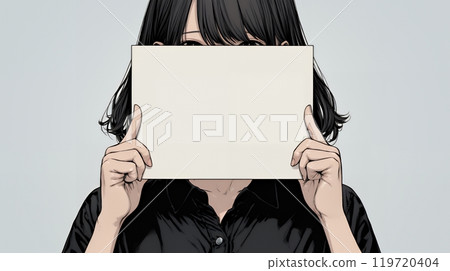 A young woman holding up a blank message board A young woman holding up a blank message board 119720404