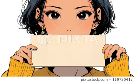 A young woman holding up a blank message board 119720412