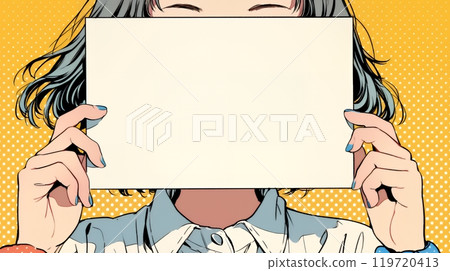 A young woman holding up a blank message board A young woman holding up a blank message board 119720413