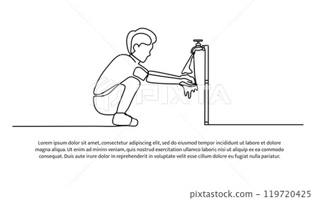 Continuous line design of little boy washing hands with water. single line decorative elements drawn on a white background. 119720425