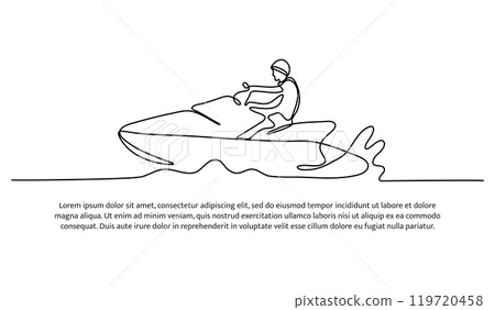 Continuous line design of a man is riding a jet ski. single line decorative elements drawn on a white background. 119720458