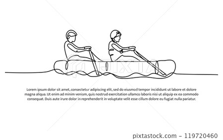 Continuous line design of together playing canoeing. single line decorative elements drawn on a white background. Continuous line design of together playing canoeing. single line decorative elements drawn on a white background. 119720460