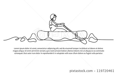 Continuous line design of a man is rafting. single line decorative elements drawn on a white background. Continuous line design of a man is rafting. single line decorative elements drawn on a white background. 119720461