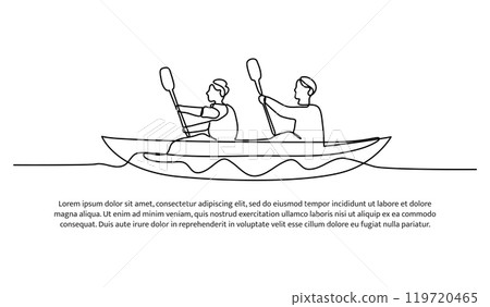 Continuous line design of together playing canoeing. single line decorative elements drawn on a white background. 119720465