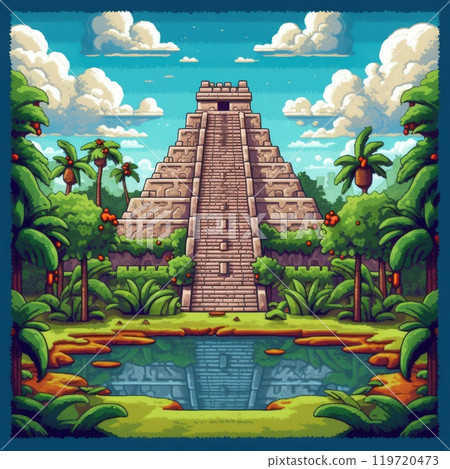 Ancient Mayan temple in the jungle. Illustration of a vector 119720473