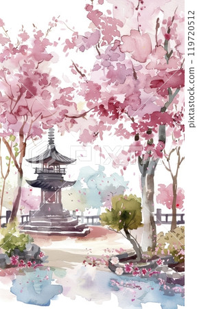 Serenity in sakura and river , Generae AI Serenity in sakura and river , Generae AI 119720512