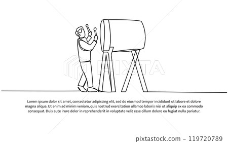 Vector illustration of Muslim boy beating a drum. Modern flat in continuous line style. 119720789