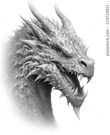 dragon on a white background, monochrome image, black and white 119720851