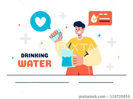 Vector Illustration of People Drinking Water from Plastic Bottles and Glasses, Featuring a Pure and Fresh Concept in a Flat Style Cartoon Background 119720958