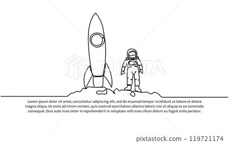 Continuous line design of the rocket flew . Decorative elements drawn on a white background. 119721174