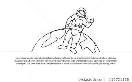 Continuous line design of Spaceman travel concept design. Decorative elements drawn on a white background. 119721176