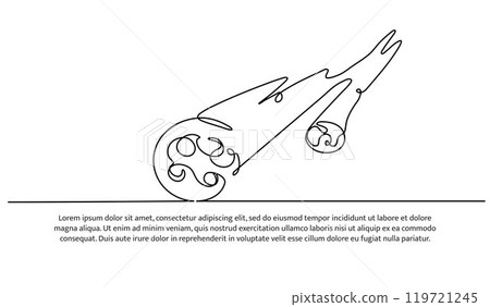 One continuous line of asteroids falling. Vector illustration of minimalist style on a white background. One continuous line of asteroids falling. Vector illustration of minimalist style on a white background. 119721245