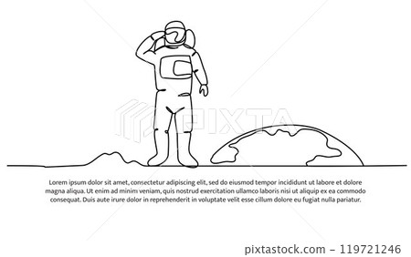 One continuous line of exploration in outer space. Vector illustration of minimalist style on a white background. 119721246