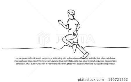 Continuous line design of little boy jogging. Single line decorative elements drawn on a white background. Continuous line design of little boy jogging. Single line decorative elements drawn on a white background. 119721332
