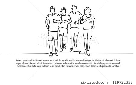Continuous line design of jogging. Single line decorative elements drawn on a white background. 119721335