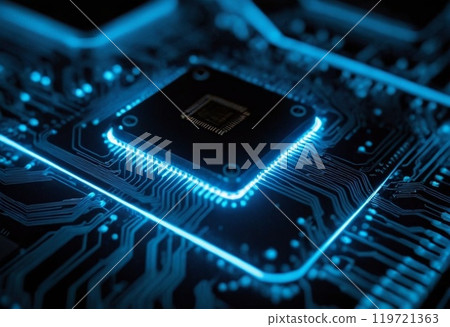 computer motherboard on blue background 119721363