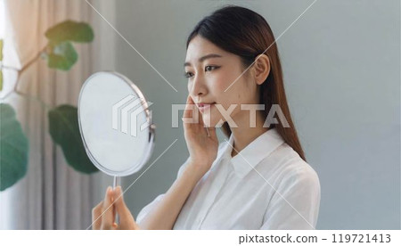 Woman, skin care, skin problems, mirror Woman, skin care, skin problems, mirror 119721413