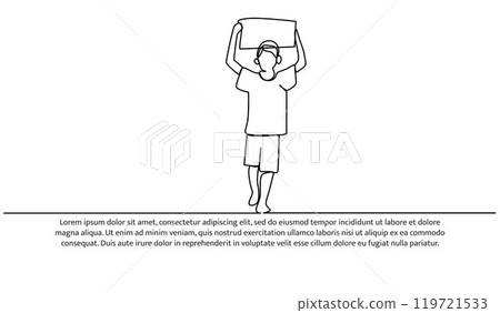 Continuous one line design of little boy works hard.Minimalist style vector illustration on white background. 119721533