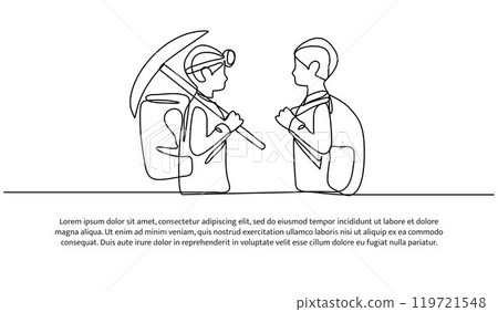 Continuous one line design of little boy works... - Stock Illustration ...