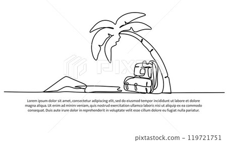 Continuous one line design of beach.Minimalist style vector illustration on white background. Continuous one line design of beach.Minimalist style vector illustration on white background. 119721751