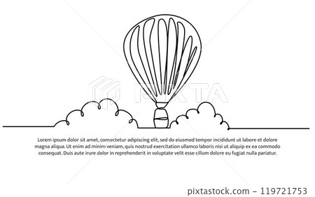 Continuous one line design of air balloon.Minimalist style vector illustration on white background. Continuous one line design of air balloon.Minimalist style vector illustration on white background. 119721753