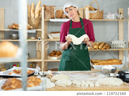 Adult female baker with raw dough 119722160