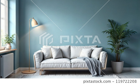 Living room blue sunlight window plants 119722208