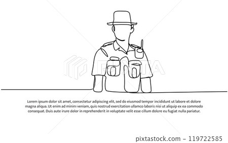 Continuous one line design of forest ranger.Minimalist style vector illustration on white background. 119722585