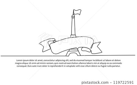Continuous one line design of flag and tower of france.Minimalist style vector illustration on white background. 119722591