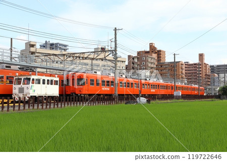 Suburban 700 series train parked at Iyotetsu Furumachi Vehicle Factory 119722646