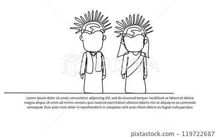Continuous one line design of indonesia puppet.Minimalist style vector illustration on white background. Continuous one line design of indonesia puppet.Minimalist style vector illustration on white background. 119722687