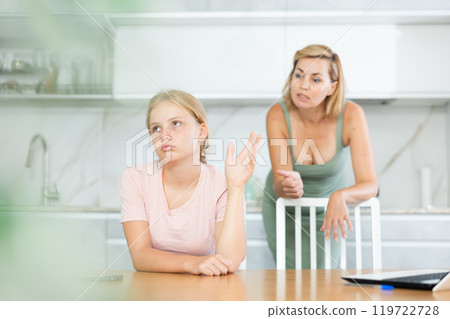 Angry mother yells at teenage girl sad daughter Angry mother yells at teenage girl sad daughter 119722728