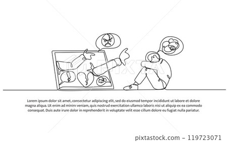 Continuous one line design of bullying on social media. Minimalist style vector illustration on white background. 119723071