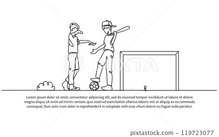 Continuous one line design of bullying towards friends. Minimalist style vector illustration on white background. 119723077