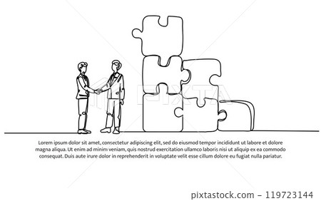 Continuous one line design of cooperation to increase. Minimalist style vector illustration on white background. 119723144
