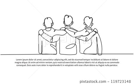 Continuous one line design of cooperation. Minimalist style vector illustration on white background. Continuous one line design of cooperation. Minimalist style vector illustration on white background. 119723148