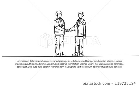 Continuous one line design of cooperation. Minimalist style vector illustration on white background. 119723154