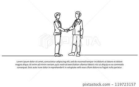 Continuous one line design of cooperation. Minimalist style vector illustration on white background. Continuous one line design of cooperation. Minimalist style vector illustration on white background. 119723157