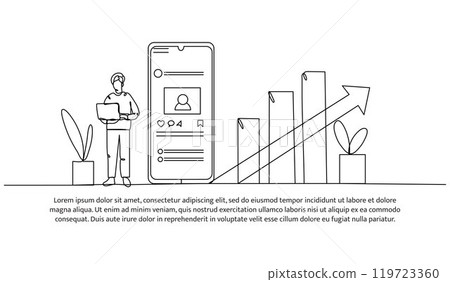 Continuous one line design of growth diagram. Minimalist style vector illustration on white background. Continuous one line design of growth diagram. Minimalist style vector illustration on white background. 119723360
