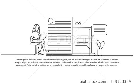 Continuous one line design of a social media admin. Minimalist style vector illustration on white background. Continuous one line design of a social media admin. Minimalist style vector illustration on white background. 119723369