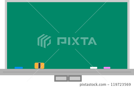 綠色黑板、粉筆和黑板擦的插圖 119723569