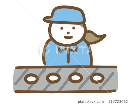 A young woman in work clothes doing visual inspection line work (upper body, front) A young woman in work clothes doing visual inspection line work (upper body, front) 119723682